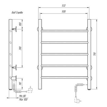 Электрический полотенцесушитель Domoterm Аврора DMT 109-5 50x71 EK R Белый матовый — фото 2, Электрические полотенцесушители