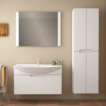 Тумба LAGUNA, 85 см, подвесная, 1 ящик, белый глянец — фото 5, Тумбы под раковину