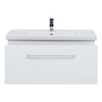 Тумба BIG INN, 80 см, подвесная, 1 ящик + выдвижной внутренний ящик, белый глянец — фото 3, Тумбы под раковину