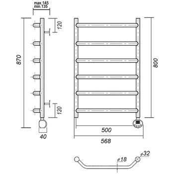 Электрический полотенцесушитель Domoterm Лаура П6 500x800 ER Золото — фото 2, Электрические полотенцесушители