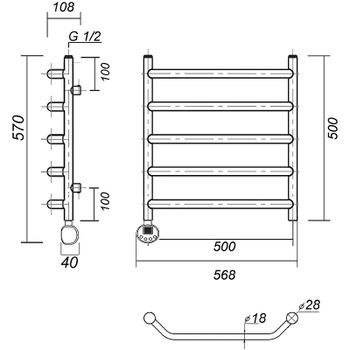 Электрический полотенцесушитель Domoterm Лаура П5 500x500 АБР EL Античная бронза — фото 2, Электрические полотенцесушители