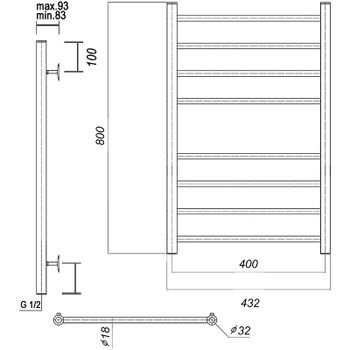 Водяной полотенцесушитель Domoterm Медея П8 400x800 Хром — фото 2, Водяные полотенцесушители
