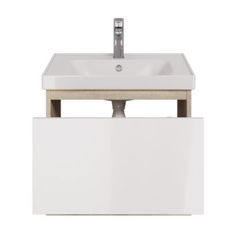 Тумба PERFECTO, 60 см, подвесная, 1 ящик, дуб эврика/белый глянец — фото 12, Тумбы под раковину