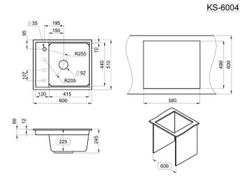 Granula-KS-6004, ШВАРЦ (чёрный металлик), кухонная мойка, кварц — фото 2, Кухонные мойки