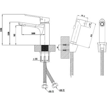 Смеситель для раковины ESKO Singapore Black SB 27H с гигиеническим душем Черный матовый — фото 4, Смесители для раковины