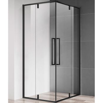 Душевой уголок AQUAme 80x80 AQM7102-2-8 профиль Черный матовый стекло прозрачное — фото 1, Квадратные душевые уголки