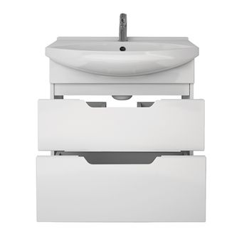 Тумба LAGUNA PLUS, 75 см, подвесная/напольная, 2 ящика, с опорами, белый глянец — фото 3, Тумбы под раковину