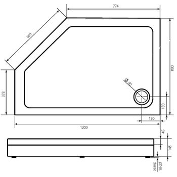 Акриловый поддон для душа Bas Пента 120х80 L ПН00064 Белый — фото 2, Акриловые душевые поддоны