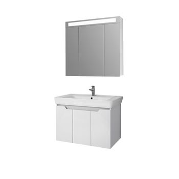 Тумба Q (D), 80 см, подвесная, 3 дверцы, белый глянец — фото 13, Тумбы под раковину