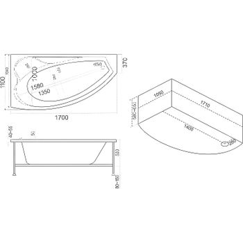 Акриловая ванна Bas Николь 170x104 R В 00028 без гидромассажа — фото 2, Акриловые ванны