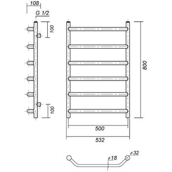 Водяной полотенцесушитель Domoterm Лаура П6 500x800 Золото — фото 2, Водяные полотенцесушители