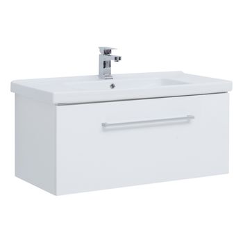 Тумба BIG INN, 80 см, подвесная, 1 ящик + выдвижной внутренний ящик, белый глянец — фото 5, Тумбы под раковину