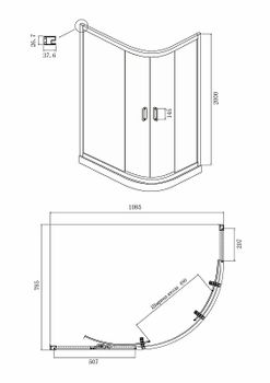 Душевой уголок Ambassador Kingston 110х80 14011210 профиль Черный стекло прозрачное — фото 2, Асимметричные душевые уголки