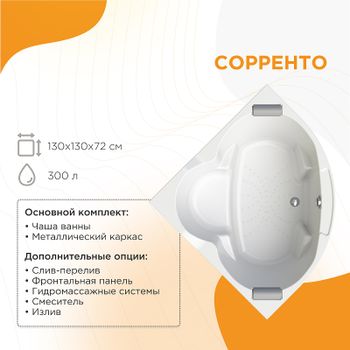 Акриловая ванна Radomir Сорренто 130x130 1-01-0-0-1-039 без гидромассажа — фото 1, Акриловые ванны