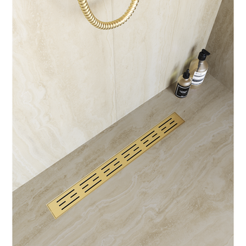 Душевой лоток Drain Leo-30-40 прямой 400 Золото браш Ø 50 мм на ножках, сифон — фото 2, Душевые лотки