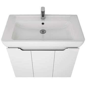 Тумба Q PLUS (D), 80 см, подвесная/напольная, 3 дверцы, с опорами, белый глянец — фото 9, Тумбы под раковину