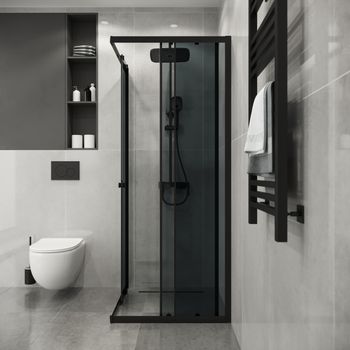 Душевое ограждение Niagara Eco NG-1009-14QT (90х90х190) квадрат,раздвижное,черный,стекло тонированно — фото 2, Квадратные душевые уголки