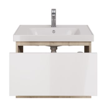 Тумба PERFECTO, 70 см, подвесная, 1 ящик, дуб эврика/белый глянец — фото 14, Тумбы под раковину