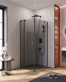 Душевой уголок CEZARES SLIDER-AH-1-90-80/90-GRIGIO-NERO — фото 1, Душевые уголки