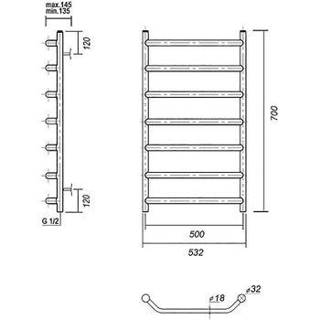 Водяной полотенцесушитель Domoterm Лаура П7 500x700 Золото — фото 3, Водяные полотенцесушители