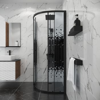 Душевое ограждение Niagara Eco NG-1003-14BLACK (80х80х190) четверть круга,раздвижное,черный,стекло м — фото 2, Душевые уголки четверть круга