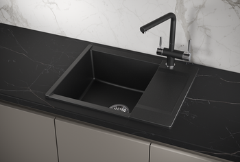Granula-ES-6202, ШВАРЦ (чёрный металлик), кухонная мойка, кварц, ESTETICA — фото 1, Кухонные мойки