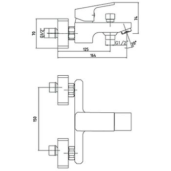 Смеситель для ванны E.C.A. Tiera 102102469EX Хром — фото 2, Смеситель для ванны