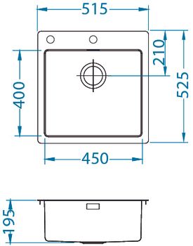 Мойка для кухни PURE 30 KMB-90 515X525 в компл. с сифоном 1127252, — фото 2, Кухонные мойки