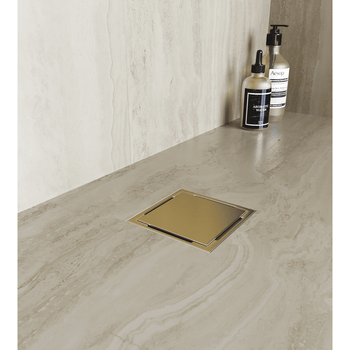 Душевой лоток Drain Leo-02-10 квадрат 100*100 Золото браш Ø 50 мм — фото 3, Душевые лотки