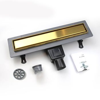 Душевой лоток Drain Leo-31-60 прямой 600 Золото браш Ø 50 мм на ножках, сифон — фото 6, Душевые лотки