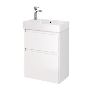 Тумба SLIM, 55 см, подвесная/напольная, 2 ящика, белый глянец — фото 1, Тумбы под раковину
