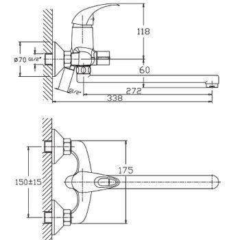 Смеситель для ванны Haiba HB2215 универсальный Хром — фото 2, Смеситель для ванны