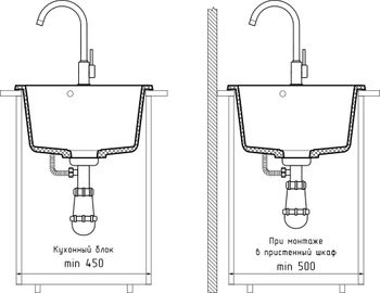 GRANFEST Мойка PRACTIK 505 1-чаша 505*427мм иней арт.GF- — фото 4, Кухонные мойки