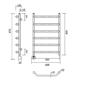 Электрический полотенцесушитель Domoterm Лаура П6 500x800 EL Хром — фото 2, Электрические полотенцесушители