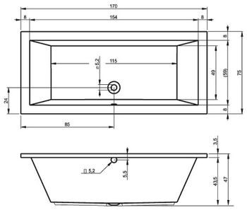 Акриловая ванна Riho Lusso 170x75 B007001005 (BA1800500000000) без гидромассажа — фото 7, Акриловые ванны