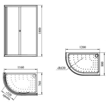 Душевой уголок Radomir Соул 2 120x80 R 1-03-6-2-0-0090 профиль Черный стекло прозрачное — фото 2, Асимметричные душевые уголки