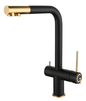 Rivelato Смеситель для кухни Lugano Г-обр. с краном питьевой воды D-35мм antracite oro арт. — фото 1, Смесители для кухни