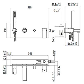 Смеситель для ванны Gattoni Kubik 2505/25C0 Хром — фото 2, Смеситель для ванны