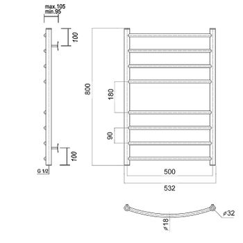 Водяной полотенцесушитель Domoterm Калипсо П8 500x800 Хром — фото 3, Водяные полотенцесушители