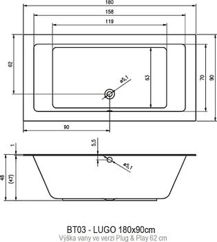 Акриловая ванна Riho Lugo 180х90 L B134015005 (BD6600500000000) без гидромассажа — фото 3, Акриловые ванны