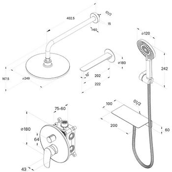 Душевая система Milardo Rora RORBL03M68 Черная матовая — фото 5, Встраиваемые душевые комплекты