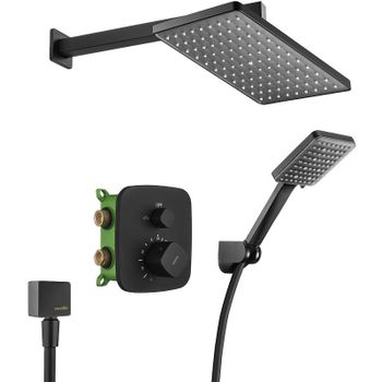 Душевая система Swedbe Platta 5565B с термостатом Черная матовая — фото 1, Встраиваемые душевые комплекты