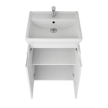 Тумба Q PLUS (D), 55 см, подвесная/напольная, 2 дверцы, с опорами, белый глянец — фото 11, Тумбы под раковину