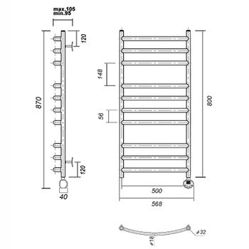 Электрический полотенцесушитель Domoterm Калипсо П10 500x800 ER Золото — фото 2, Электрические полотенцесушители