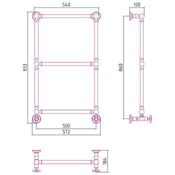 Водяной полотенцесушитель Сунержа Ренессанс 1304 860х500 03-0280-8650 Золото — фото 3, Водяные полотенцесушители