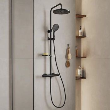 Душевая система Milardo Ideal Spa ILSBLTHM89 с термостатом Черная матовая — фото 1, Душевые стойки