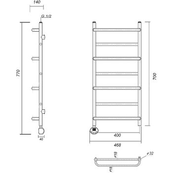 Электрический полотенцесушитель Domoterm Орфей П7 400x700 EL Золото — фото 2, Электрические полотенцесушители