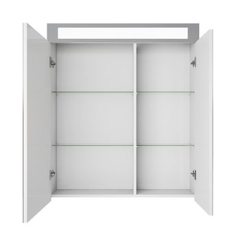 Шкаф зеркальный UNI, 70 см, 2 дверцы, 4 стеклянные полки, с подсветкой и выключателем, белый — фото 6, Зеркальные шкафы в ванную