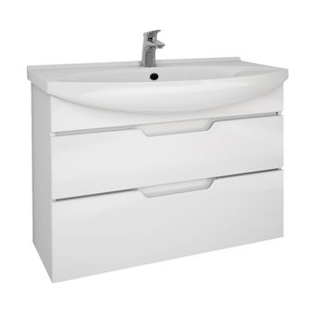 Тумба LAGUNA PLUS, 105 см, подвесная/напольная, 2 ящика, с опорами, белый глянец — фото 8, Тумбы под раковину