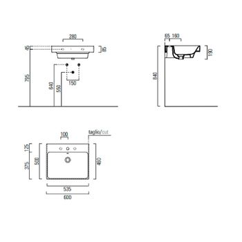 Раковина GSI Nubes 60 9631111 Белая — фото 2, Раковины подвесные